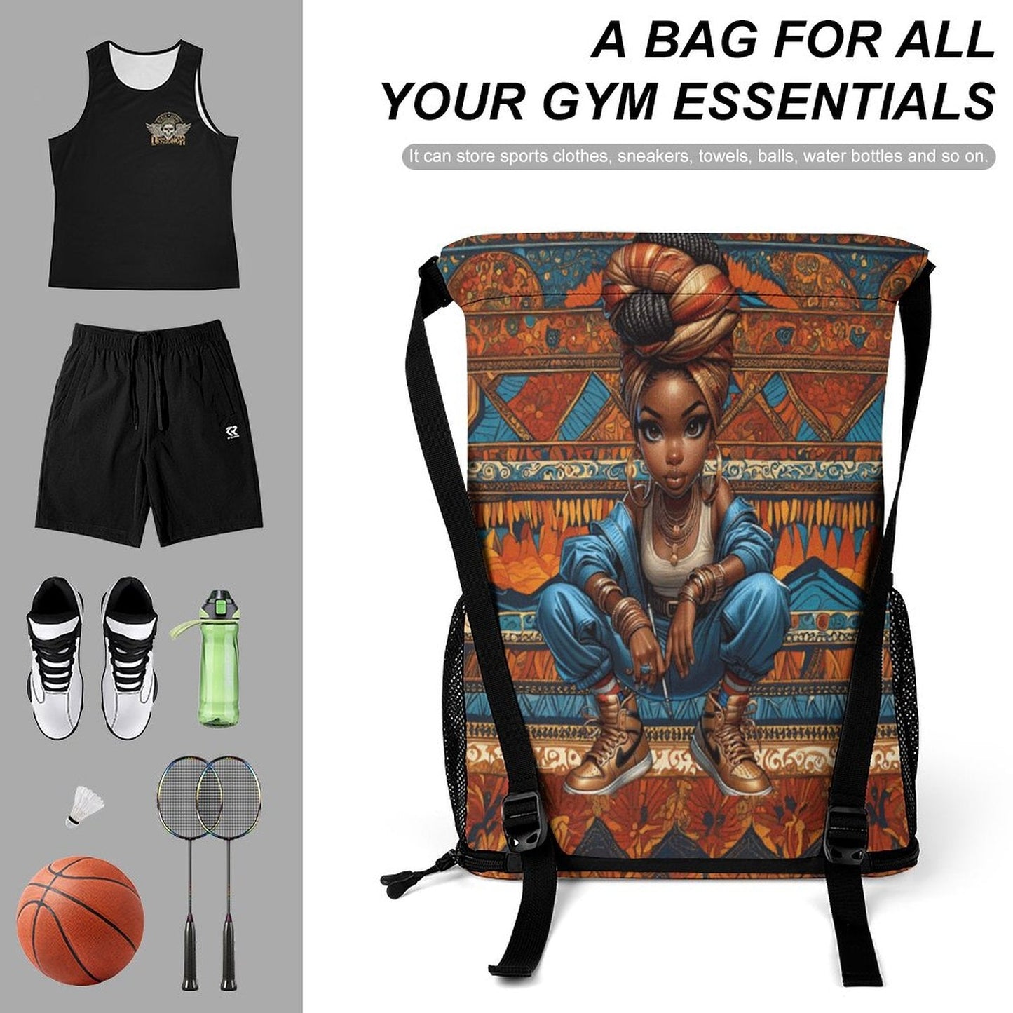 🔥 Afrocentric Drawstring Backpack – Stylish & Functional Gym Bag